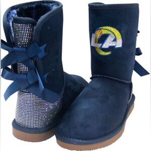 NWT NFL Women’s Blue Embellished Los Angeles Rams Short Boots Football - Size 9